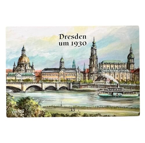 Kühlschrank Magnet - Dresden um 1930 - Kühlschrankmagnet Deutschland Germany Sachsen Souvenir Magnete für Kinder Mini Kühlschrankmagnete Geschenk Deko Dresdner Frauenkirche, Elbufer, Elbe, Valdeig, P