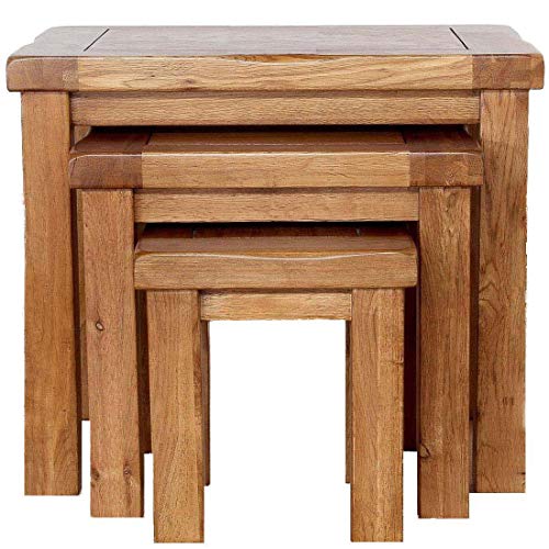 Juego de 3 mesas nido de madera de roble macizo, estilo retro, juego de mesa de madera de estilo rústico