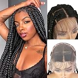 quickwig 36 Inch Jumbo Knotless Box Braids Wig 360 Full Lace Glueless Wig with Baby Hair Pre-Plucked Hairline Handmade Synthetic Braided Wigs for Women Lace Front Wigs for Women (1B)
