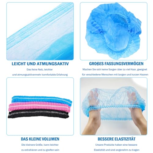 Vabrloy 100 Stück Haarnetz,53,3 cm Haarnetze Kopfhaube,OP Haube Haarhaube aus Einwegstoff,Bouffant Kappen Damen und Herren mit elastischem Stretch-Band,Schwarz
