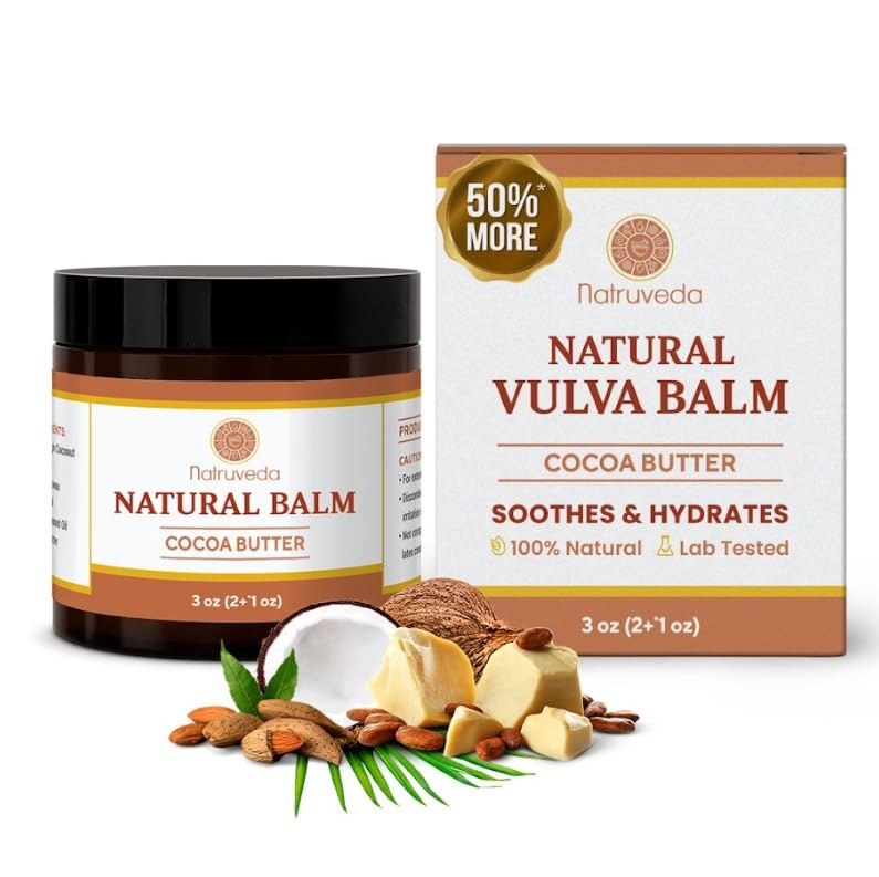 Natruveda Vulva Balm for Women – No added Fragrance, Vaginal Moisturizer Cream, Hormone-Free, Vulva Cream for Dryness and Itching, Feminine Balm, Wet Hydration (3 oz, Cocoa Butter)
