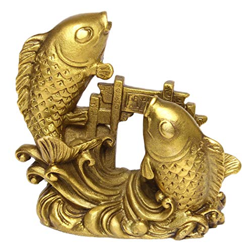 Estatua pequeña de pez Arowana dorado de latón artesanal miniatura 5