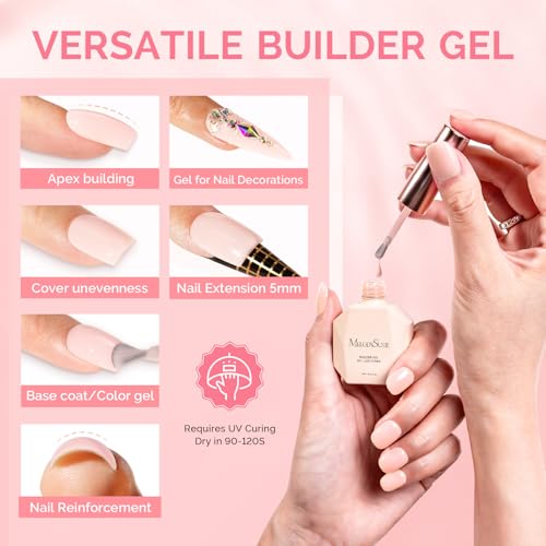 Image of MelodySusie 2PCS 15ML Nude Builder Gel Set for Nails Thickening, Soak Off UV Extension Gel Rhinestone Glue in a Bottle for Nail Art Design Gift for Women DIY Manicure at Home 018+019
