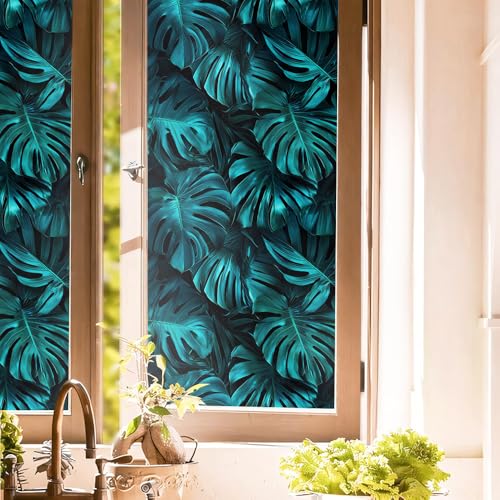 Vinilo Decorativo Ventana Monstera Verde 15.7x118 pulgadas miniatura 1