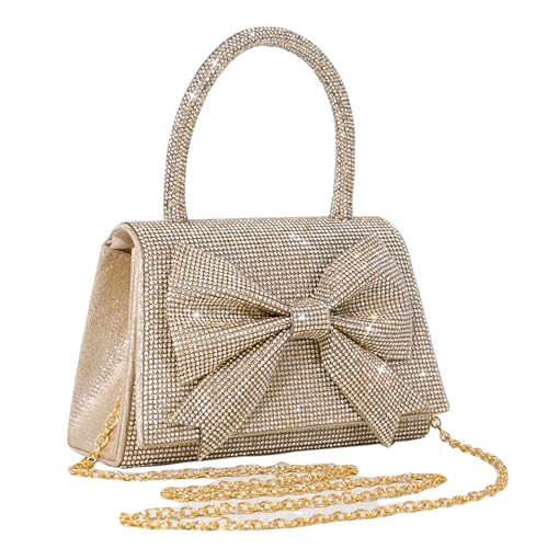 LiveGo Pochette de Soirée Étincelante pour Femmes, Sac à Main Élégant avec Décor Strass & Nœud pour Mariage, Cérémonie, Soirée Galante, Fête et Occasions...