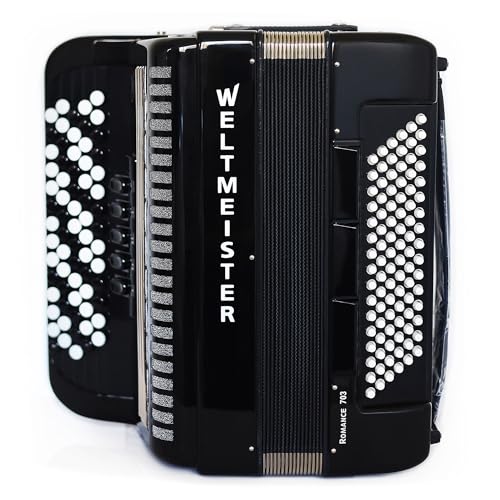 NEW Weltmeister Romance 703 Button Accordion, made in Germany, 96 Bass buttons, 5 Row Chromatic Bayan Accordion B Griff, Black, Straps and Soft Bag, Shipping from the USA