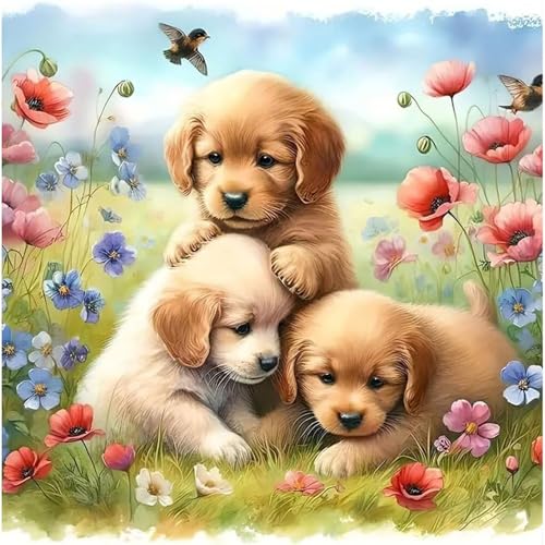 Kits de ponto cruz estampado para cães – kit de ponto cruz contado com flores para iniciantes e adul