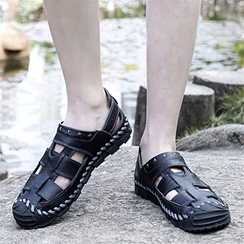 Men's Baotou Sandals Breathable Outdoor Casual Leather Shoes Beach Shoes Men's Shoes(D,41 Code)3