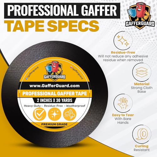 Image of Real Professional Grade Gaffer Tape 2 inch x 30 Yards, Heavy Duty Gaffers Tape, Non-Reflective, Multipurpose, Durable, Repair Tape for Books, Cars, Cables, Doors and Windows, Black