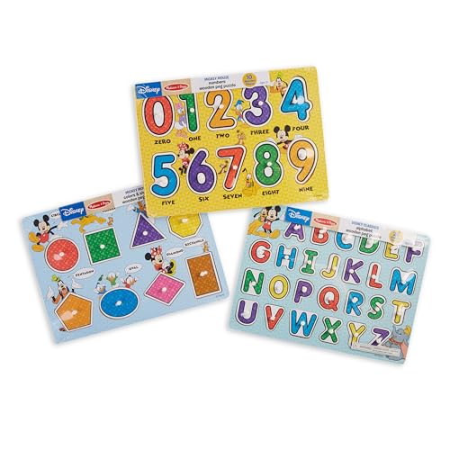 Melissa & Doug Disney Wooden Peg Puzzles Set: Letters, Numbers, and Shapes and Colors - image 3