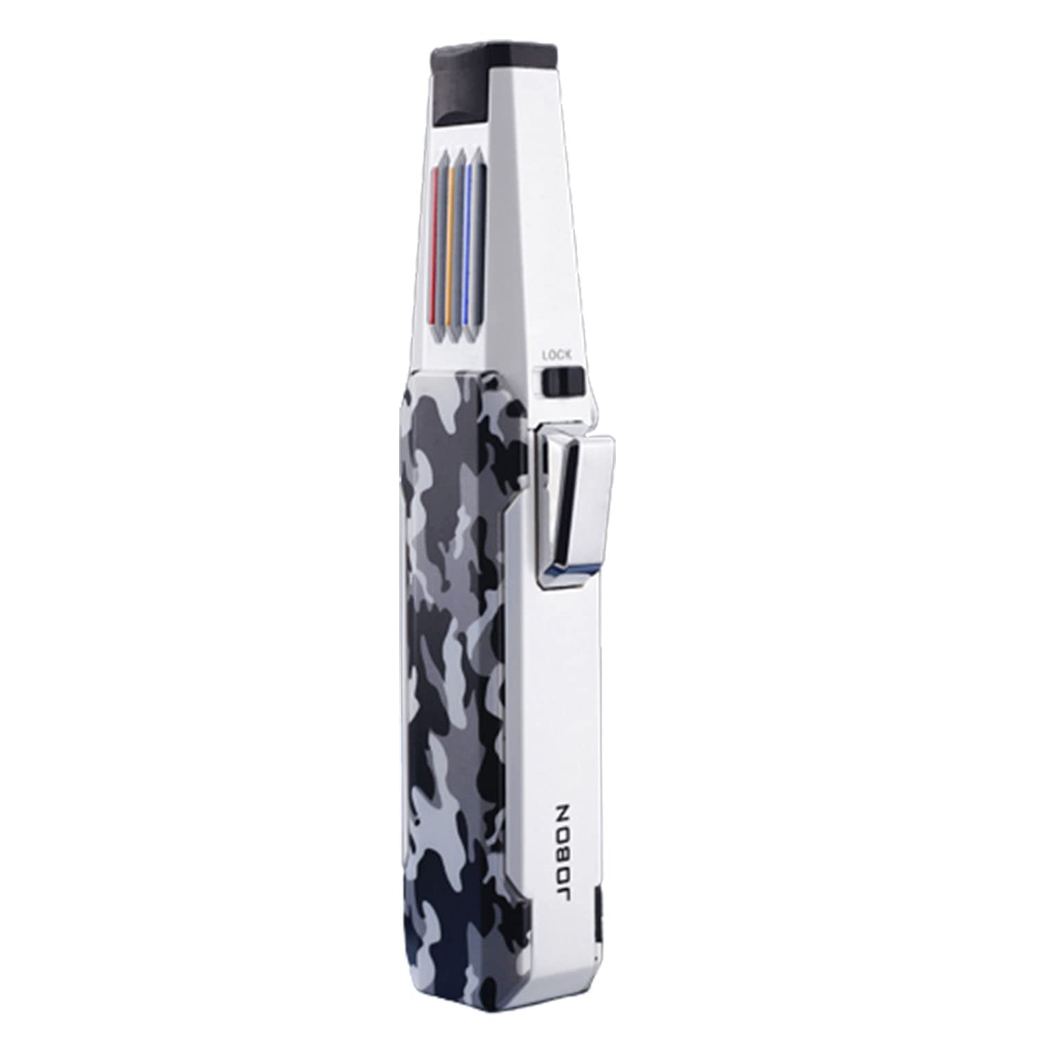 Jet Torche Stylo Briquet Coupe-Vent Réglable Rechargeable Flamme Forte avec Verrouillage Feu Briquet Butane pour Bougie Camping Barbecue Cuisine (Gaz Non Inclus),White