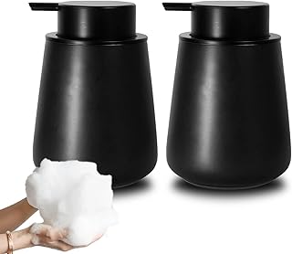 Foam Hand Soap Dispenser Set of 2, Foam Dish Soap Dispenser for Bathroom and Kitchen, Black Foam Soap Dispenser 14OZ, Ceramic Foam Hand Soap Dispenser Set, Refillable Lotion Foam Dispenser