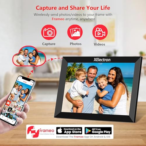 Image of XElectron 10.1 inch WiFi Digital Photo Frame with Slideshow, Video & Sound HD IPS Touch Screen, Smart Cloud Picture Frame with 32GB Internal Memory, Easy to Share via Frameo App Auto-Rotate