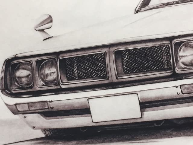 車の鉛筆画 木製フレーム付き K-YOU-ART