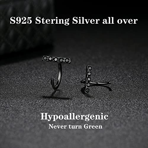 Foruiston Half Hoop Earrings 925 Sterling Silver Small Dainty Cubic Zirconia Bar Huggie Minimalist Earrings For Women Girls (Bar Black Cz/Silver) #TOP1