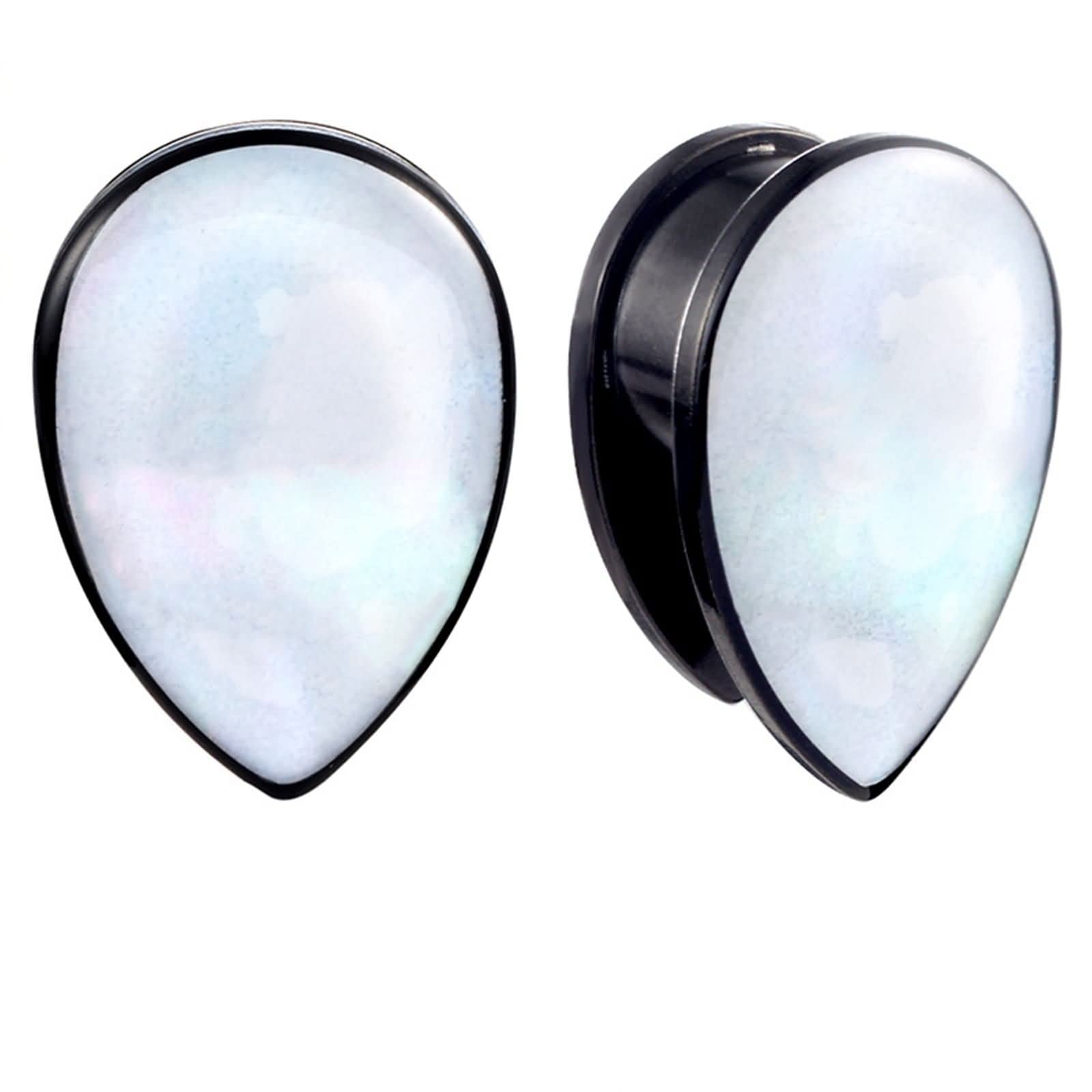 Daesar Tunnel Piercing 6-25MM, Ohr Plug Set Tropfen Schwarz mit Weiß Muschel Ohrringe Damen Expander Edelstahl