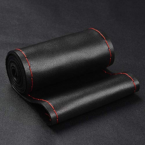 Bmlei Steering Wheel Cover With Top Layer Genuine Leather And Anti-Slip Design, Soft Padding, Breathable, Universal 15 Inch Stitch On Wrap #TOP1