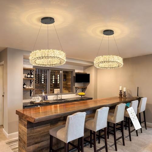 YLKP Modern Chandelier for Dining Room Dimmable LED Pendant Lights for Kitchen Island Lighting Black Ring Crystal Chandeliers for Bedroom Entrance Living Room by YLKP - Used condition - US$39.99