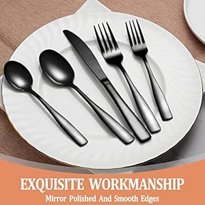 20 Pcs Black Silverware Set Food Grade Stainless Steel Flatware Set for 4 Square Cutlery Set Mirror Polished Tableware Eating Utensils Set for Kitchen Include Knife Fork Spoon SetDishwasher Safe