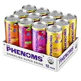 All Phenoms Sparkling Organic Prebiotic & Probiotic Drink - Adaptogen Mushroom Blend (Lions Mane & Reishi), L-Theanine, Caffeine, Fiber, B12, C, Zinc Gluconate (No Stevia) - Variety Pack, 12 Pack