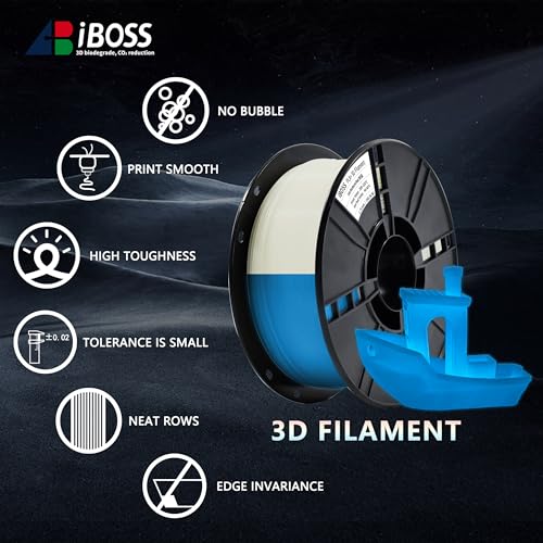 Image of iBOSS Glow in The Dark PLA+ Filament, Neatly Wound Luminous PLA Plus 3D Printer Filament 1.75mm + /- 0.02mm, Fit Most 3D Printers, 1kg Spool (2.2lbs), Noctilucent Blue PLA PRO Filament, Glow Blue