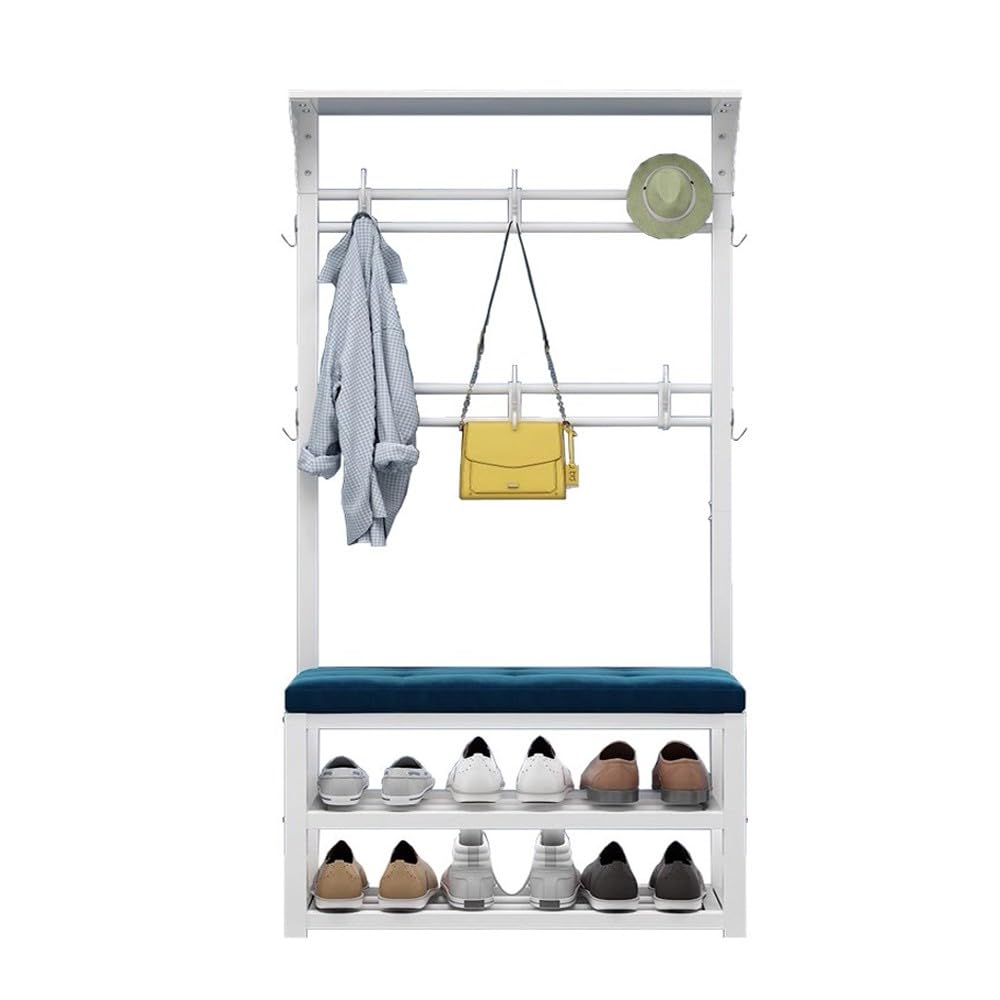 MYUYEE 4 In 1 Coat Rack With Hooks, Coat Rack With Shoe Rack 2 Shelves And 8 Removable Hooks, Vintage Coat Rack, For Wardrobes Bedroom Hallway(A-100Cm)