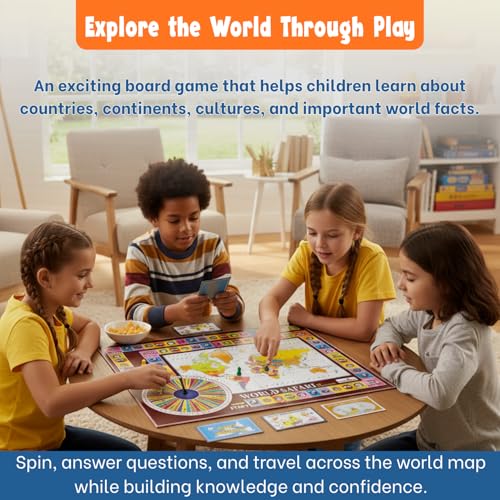 Image of Creative's World Safari Premium Educational Geography Board Games for Kids Age 9+, World Map Quiz Game with 864 Questions & Answers Countries, Capitals & General Knowledge Learning Game 2-6 Players