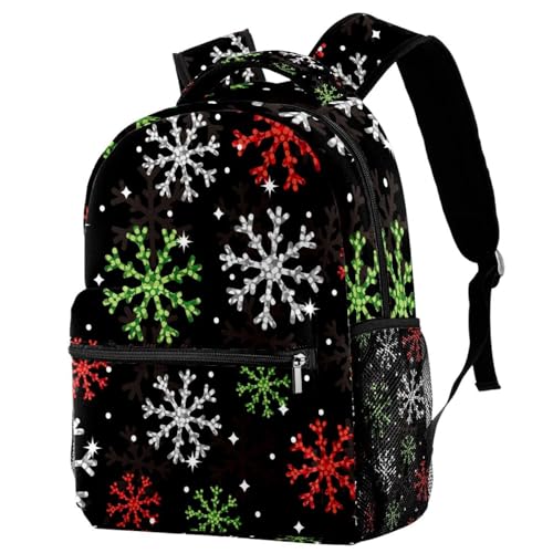 Sac à dos d'école noir 29.4x20x40cm à motifs de Noël vert et rouge pour ados
