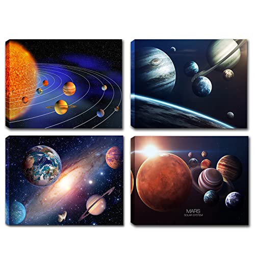 Outer Space Canvas Wall Art/ Solar System Wall Decor Prints for Modern Home Decoration / Framed Painting Pictures Universe Galaxy Theme Posters Decor for Living Room Teen Boys Bedroom 12x16 inches