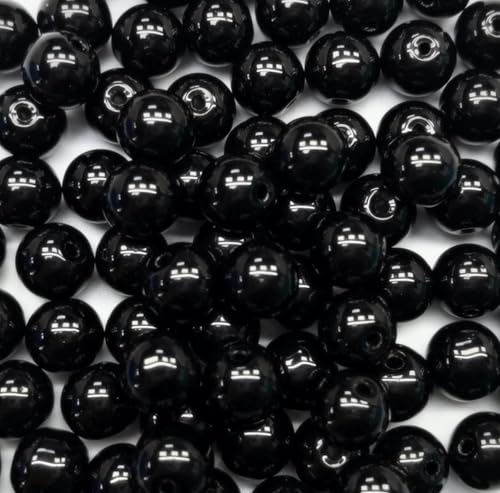 300PCS Glass Beads 6mm Glass Beads for Bracelets Necklaces Jewelry Making DIY Crafts (Black)