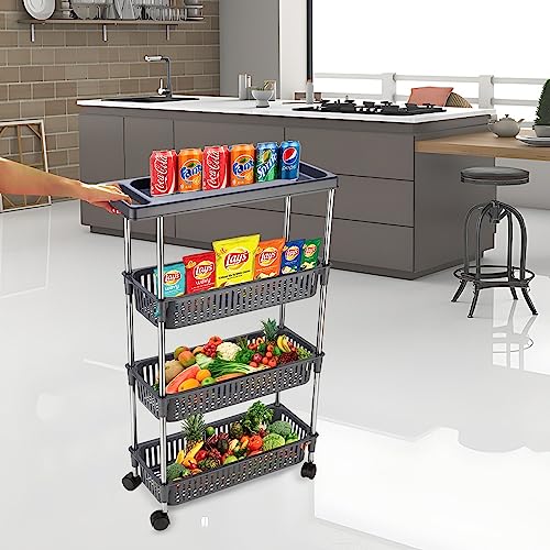 Image of Rasvesh Plastic-Stainless Steel Fruit & Vegetable 3+1 Stand Kitchen Trolley | Fruit Basket | Vegetable Basket | Onion Potato Rack for Kitchen | Vegetable Stand for Kitchen (3+1 Layer Rack)