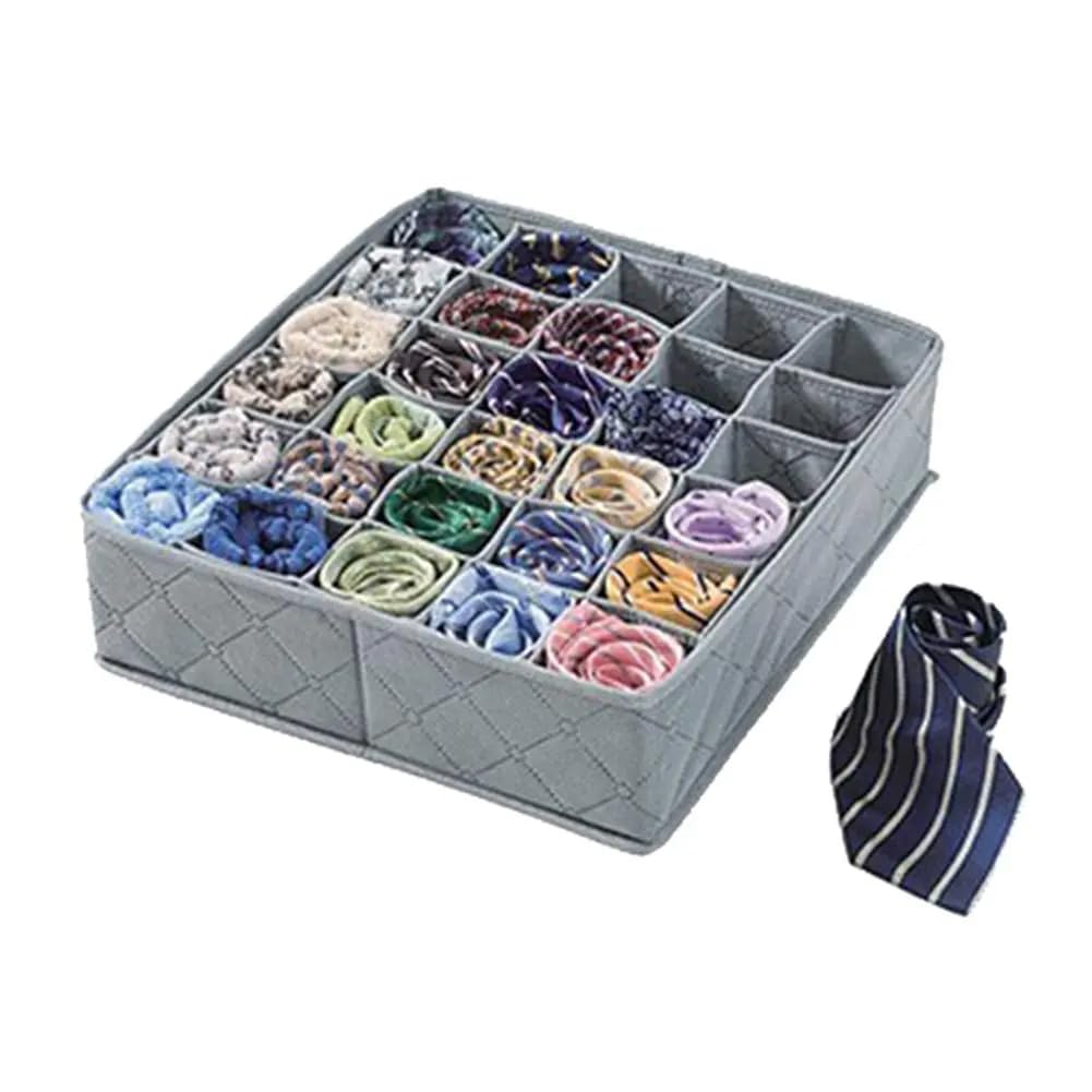 RubikRubik Socks Drawer Organizer with 30 Divider Grids, Folding Bamboo Charcoal Storage Box for Ties Socks Underwear Belts Handkerchiefs Daily Necessities 34x32x10cm - Grey