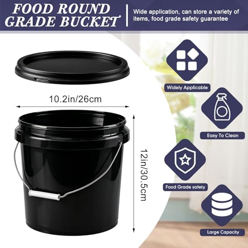 Image of Mumufy 10 Pcs 3.5 Gallon Round Food Grade Bucket with Lid Plastic Buckets Pail with Handle Lid Heavy Duty Buckets for Storing Dry Food Charcoal Camping Fishing(Black)