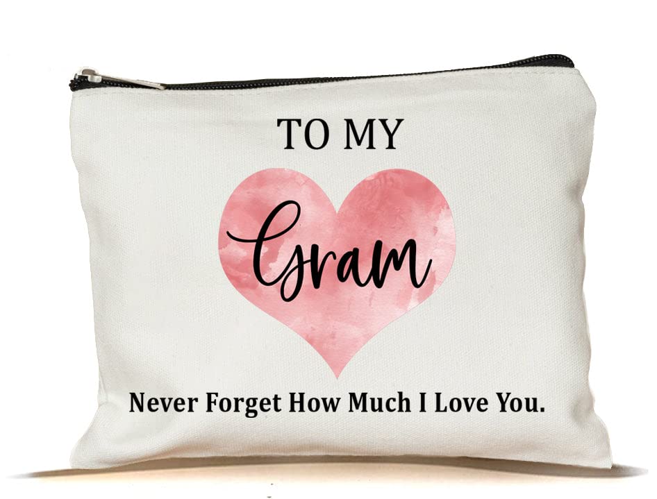 To My Gram Never Forget How Much I Love You Makeup Bag - Happy Birthday Makeup Bag - Cosmetic Bag - Gifts For Gram - To My Gram Makeup Bag - I Love Gram Makeup Bag - Anniversary Makeup Bag, White,