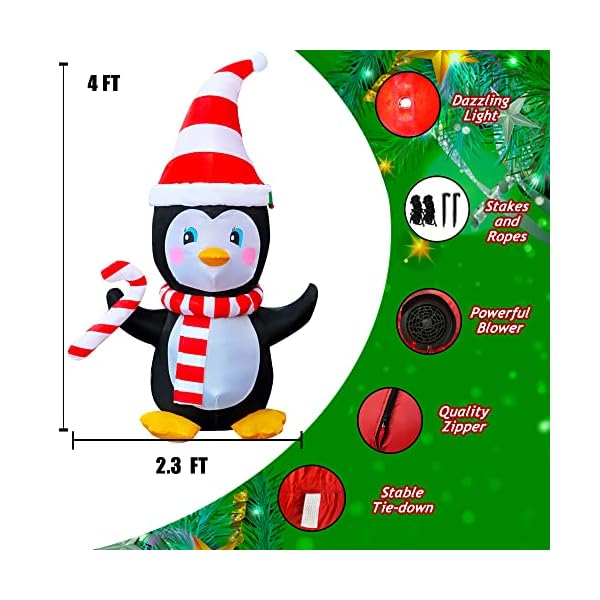 SEASONBLOW - Pingouin de Noël gonflable avec écharpe et bonbons - Décoration pour jardin, jardin, maison, fête, intérieur ou extérieur, décoration de Noël 51V2TmNkODL. SS600