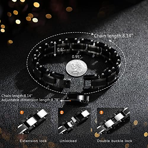 Zillaly Men's Stainless Steel Two-Tone Square Link Diamond Bracelet In Black & Blue Ion-Plated Black (Silver) #TOP1