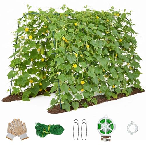 163x122CM Cucumber Trellis for Raised Bed U-Shape Garden Climbing Plants Outdoor Metal Arch Trellis Detachable Support for Zucchini Cucumber Plant Support Frame Foldable Tunnel for Growing Vines