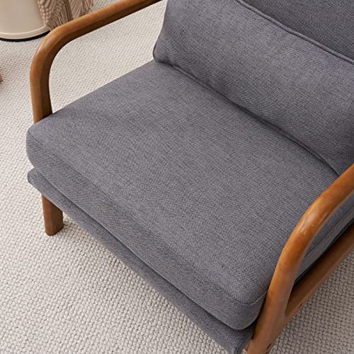 Karl home Accent Chair, Mid-Century Modern Armchiar Lounge Reading Chair with Pillow High Back Line Fabric Upholstered Solid Wood Frame & Soft Cushion for Living Room, Bedroom, Balcony, Grey - Image 7