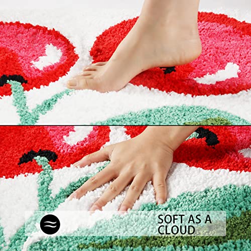 Carmoion Cute Bathroom Rug, Thick Soft Absorbent Microfiber Bathroom Mat, Non-Slip Cherry Shaggy Bath Rugs, Machine Wash Dry, Bath Mats For Bathroom Floor, Bathtub, Shower, Sink And Decor, 20X32 #TOP3