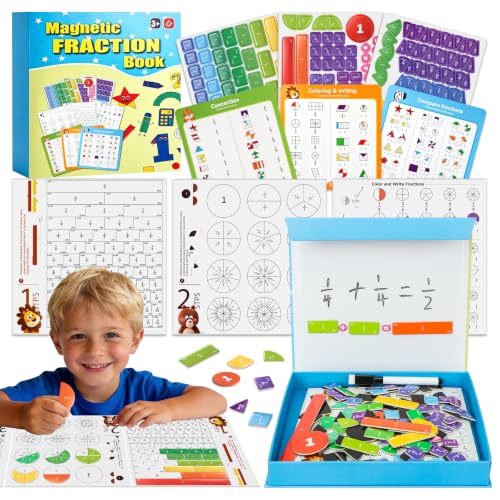 Image of homicozy Magnetic Fraction Playbook for Kids 6-12, Visual Fraction Tiles