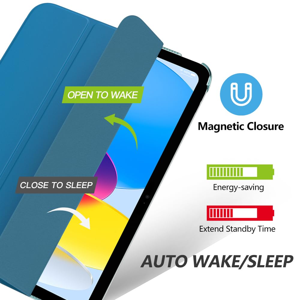 MoKo Cover Custodia iPad (A16) 11a Generazione 2025 /iPad 10a Generazione 2022, Cover Custodia Protettiva per Supporto Ultrasottile con Copertura Posteriore Traslucida in PC Rigido, Blu Pavone