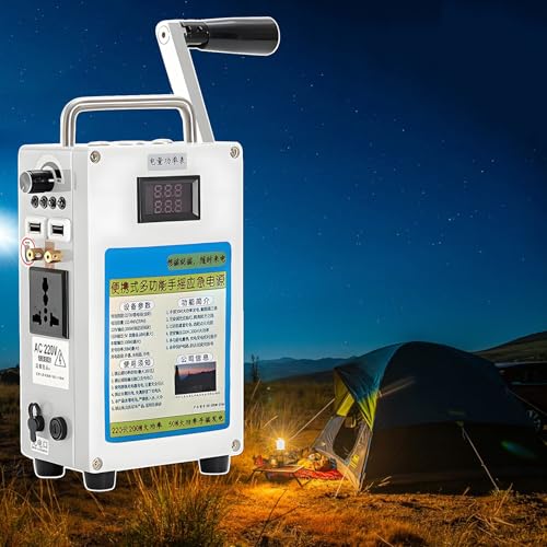 Generador Manual De 27000mah, Estacion Energia Portatil De 160 W con Toma De Ca De 110 V/220 V, Carga Rápida USB, Luz LED Y Encendedor De Alto Voltaje para Exteriores Y Camping,220V