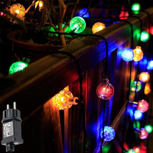 MOLVCE Lichterkette Außen Strom 20M 200led, Lichterkette Kristall Kugel Außen Wasserdicht mit Stecker, 8 Modi und Timer für Innen Außen, Balkon, Garten, Bäume, Hochzeit, Weihnachten, Bunt