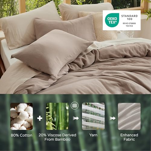 Image of Bedsure Cooling Muslin Cotton Duvet Cover King Size - Cotton Blend Rayon Derived from Bamboo Duvet Covet Set for Hot Sleepers - Ultra-Soft & Breathable & Lightweight Bedding Set (Khaki, 104 inchx90 inch)