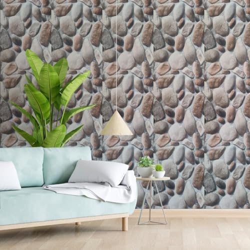 Image of Eurotex 3D Textured PVC Stone Brick Design Wallpaper Roll for Living Room, Bedroom Walls (Size- 0.53cm x 10Mtr)