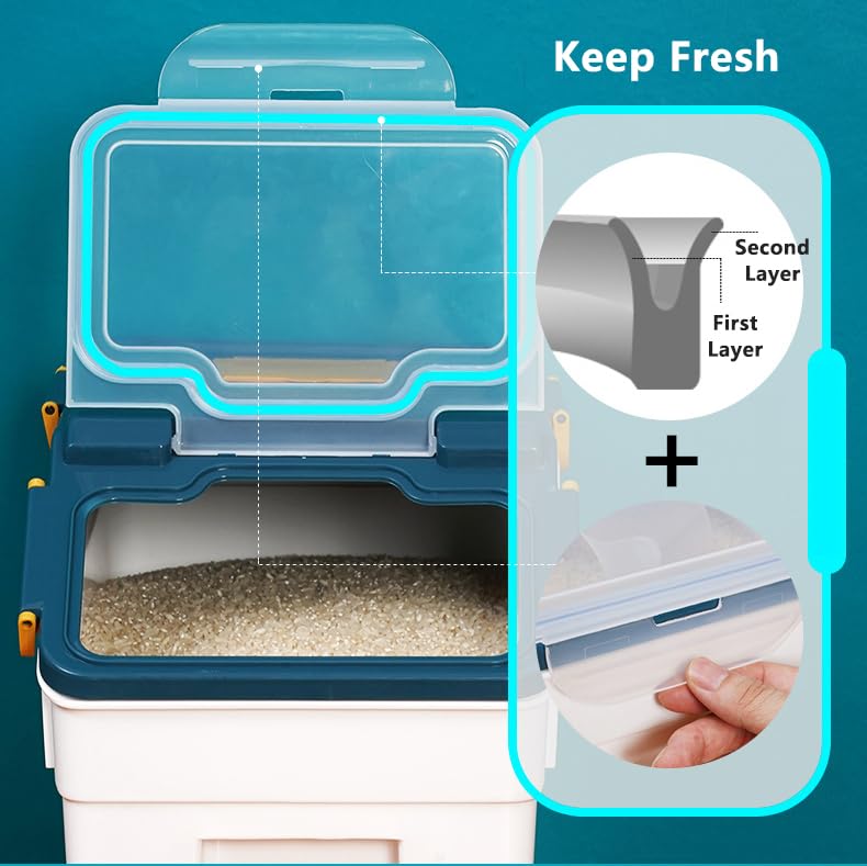 Image of ZEUS Rice Container- Airtight Rice Storage Container with Measuring Cup & Rice Shovel - Rice Barrel Dispenser-Moisture Proof Kitchen Organiser for Cereals,Pulses&Pet Food- Grey, Plastic (10kg)