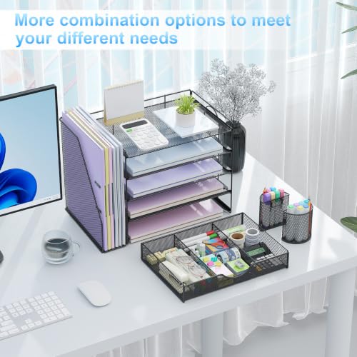 Image of gianotter 5-Tier Desk Organizer with Drawers and File Holders | Letter Trays and Pen Holders - Workspace Accessories for Office Supplies (Black)
