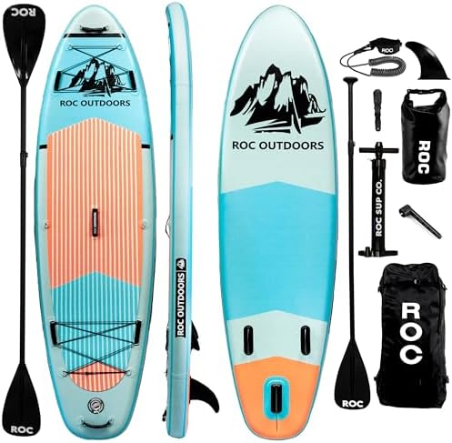 Roc Inflatable Stand Up Paddle Boards with Premium SUP Paddle Board Accessories, Wide Stable Design, Non-Slip Comfort Deck for Youth & Adults (Cloud)