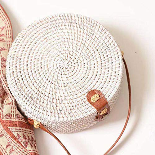 Handwoven Round Rattan Straw Bag for Women Shoulder Leather Button Straps Natural Chic Handmade Boho Bag Bali Purse2