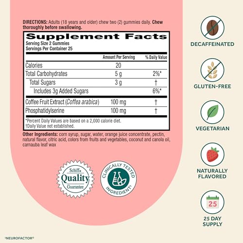 NEURIVA Original Brain Supplements for Memory and Focus, Clinically Tested Nootropics Phosphatidylserine and Neurofactor, Caffeine Free, 50ct Strawberry Gummies - Image 4